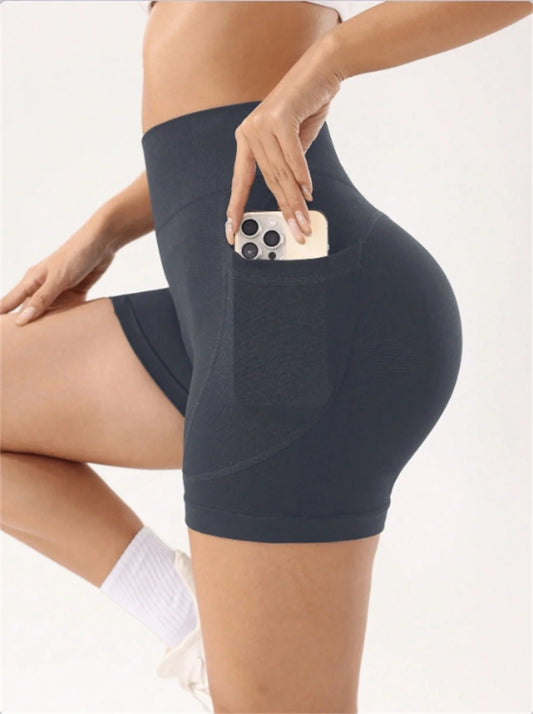 Women’s High-Waist Breathable Yoga Running Shorts with Pocket