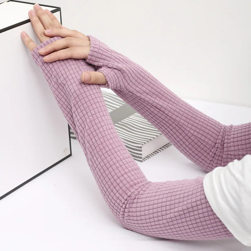 Thick Plush Winter Arm Sleeves Fingerless for Running