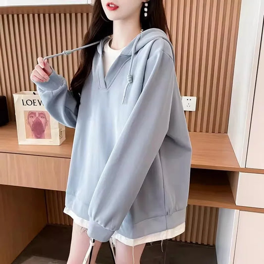 Women’s Loose Two-Tone Raglan Sleeve Hoodie